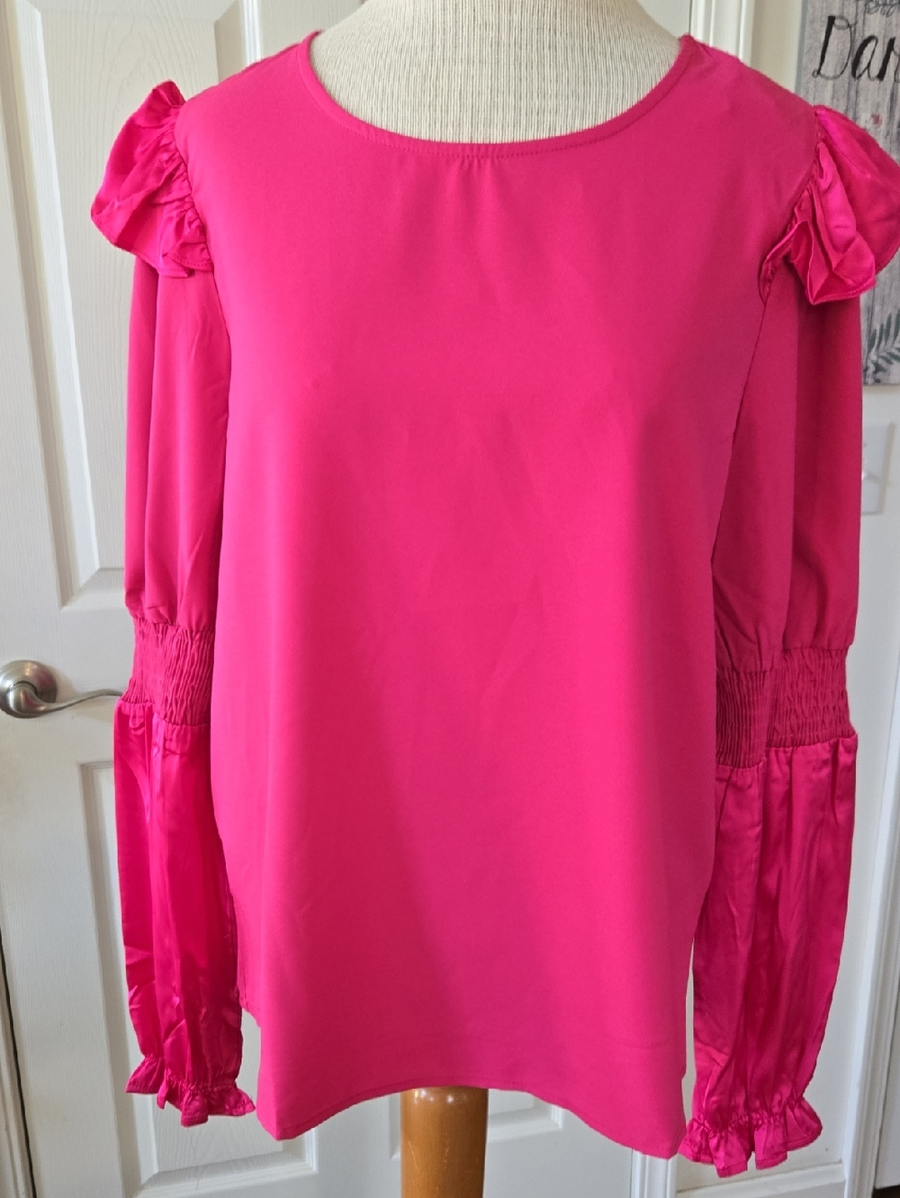 ANDREE BY UNIT Vibrant Pink Ruffle Shoulder Blouse